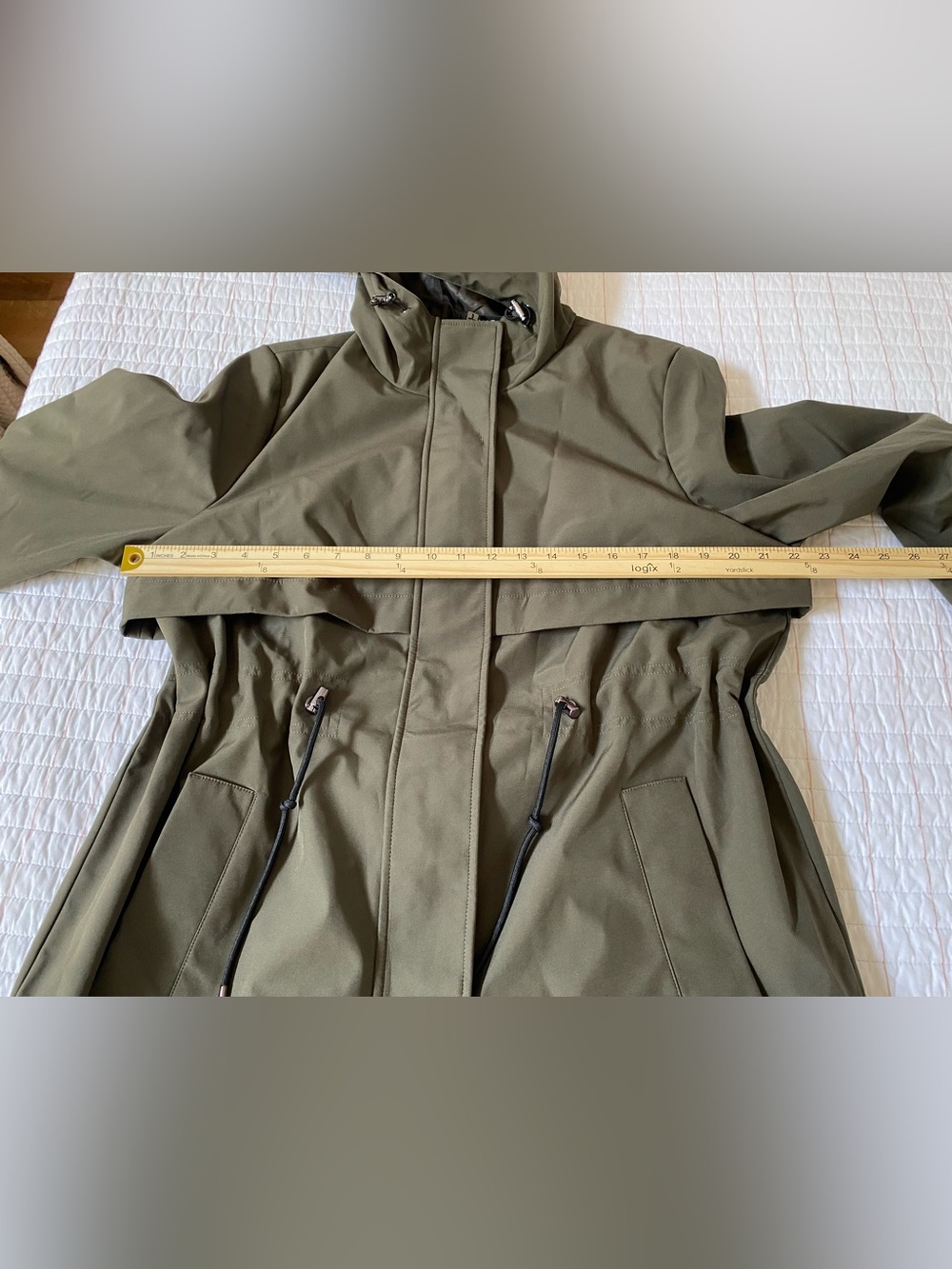 Tahari Olive Green Rain Jacket with Hood, Women’s Large - Picture 7 of 11